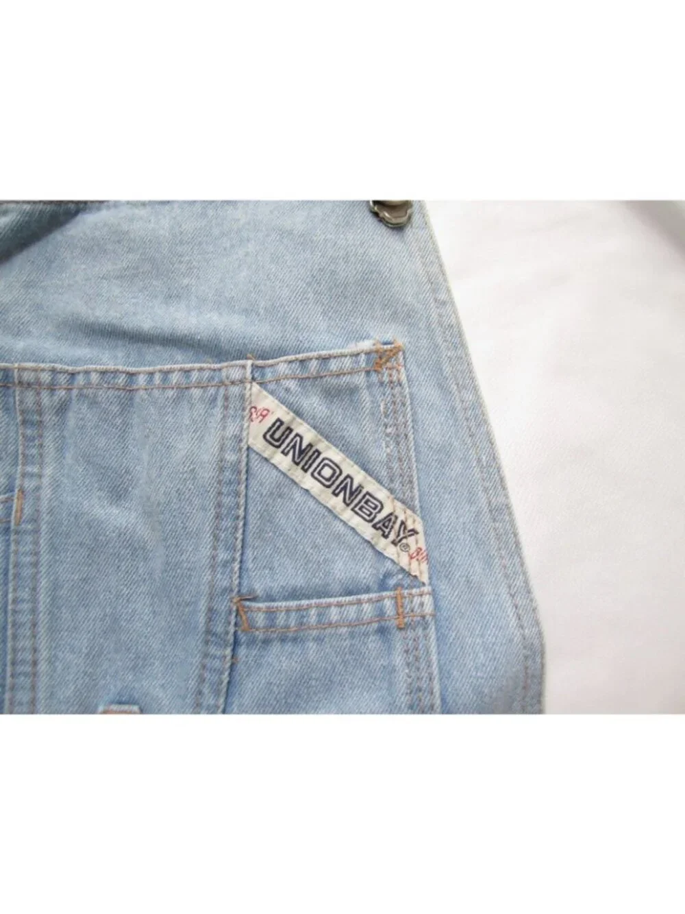 Vtg 90s Unionbay Denim Overalls Shorts Women 36 Light Cut Off Raw Hem(MP681)